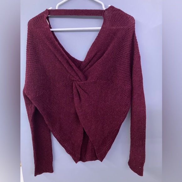 Francesca's Mi Ami Burgundy Twist Back Sweater - Picture 3 of 5